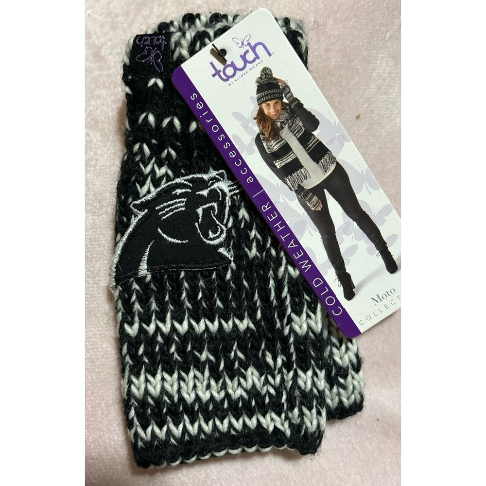 NEW Touch by Alyssa‎ Milano NFL Carolina Panthers Moto Coll. Fingerless Gloves